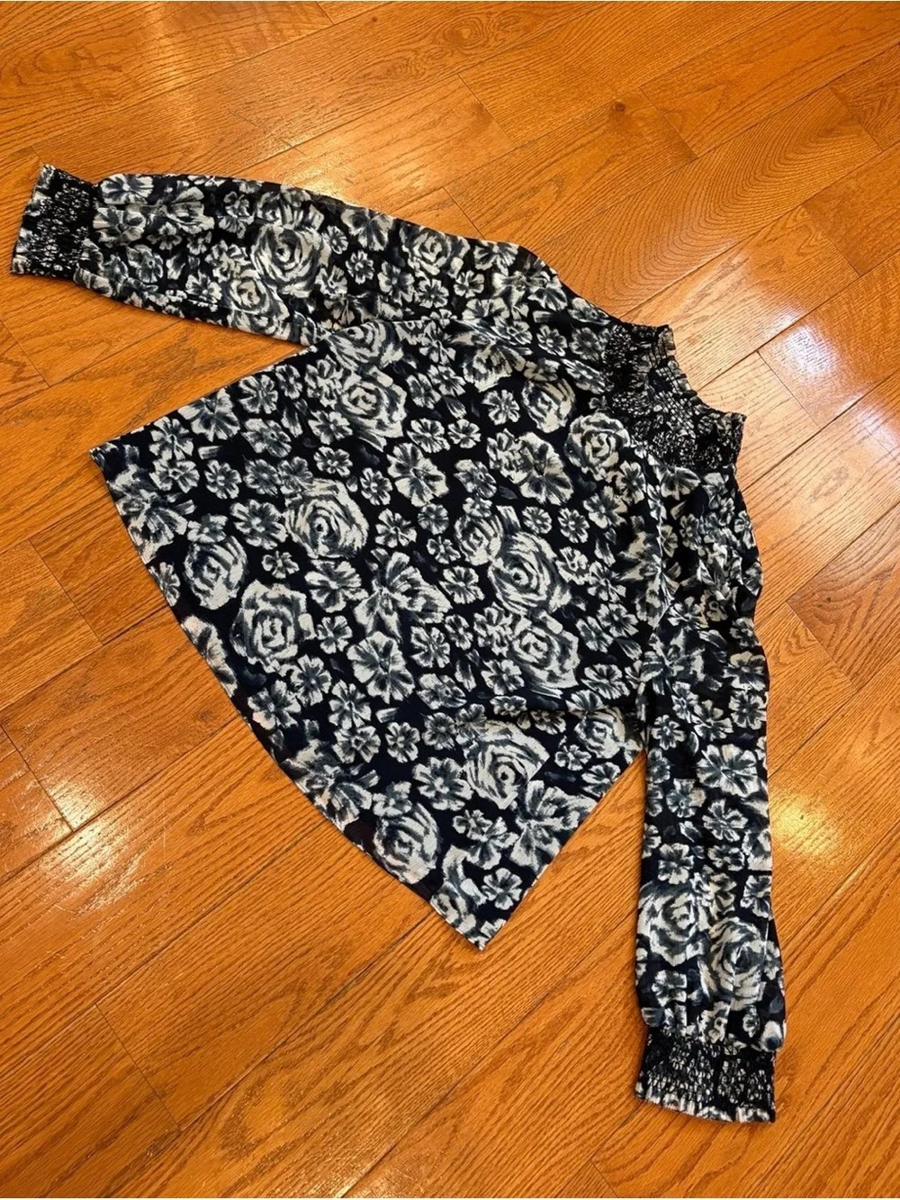 J.Crew Floral Smocked High Neck Blouse Large Dark Academia Romantic Whimsigoth